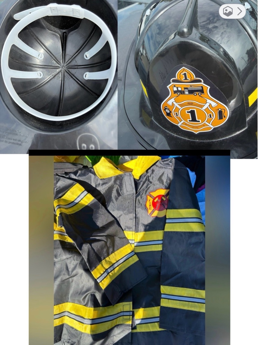 Halloween - Children’s firefighter jacket and helmet (dress up
Or Halloween)